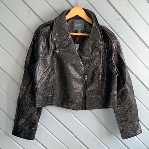 ModCloth black vegan alligator leather moto rock jacket